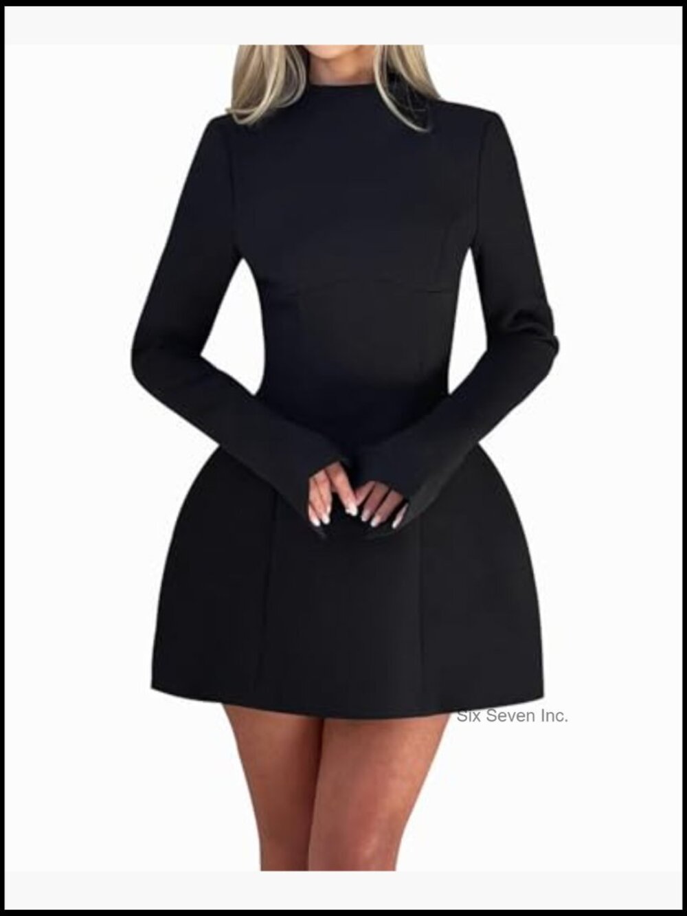Long Sleeve Mock Neck Bodycon A-line Backless Mini Dress Party - Picture 2 of 6